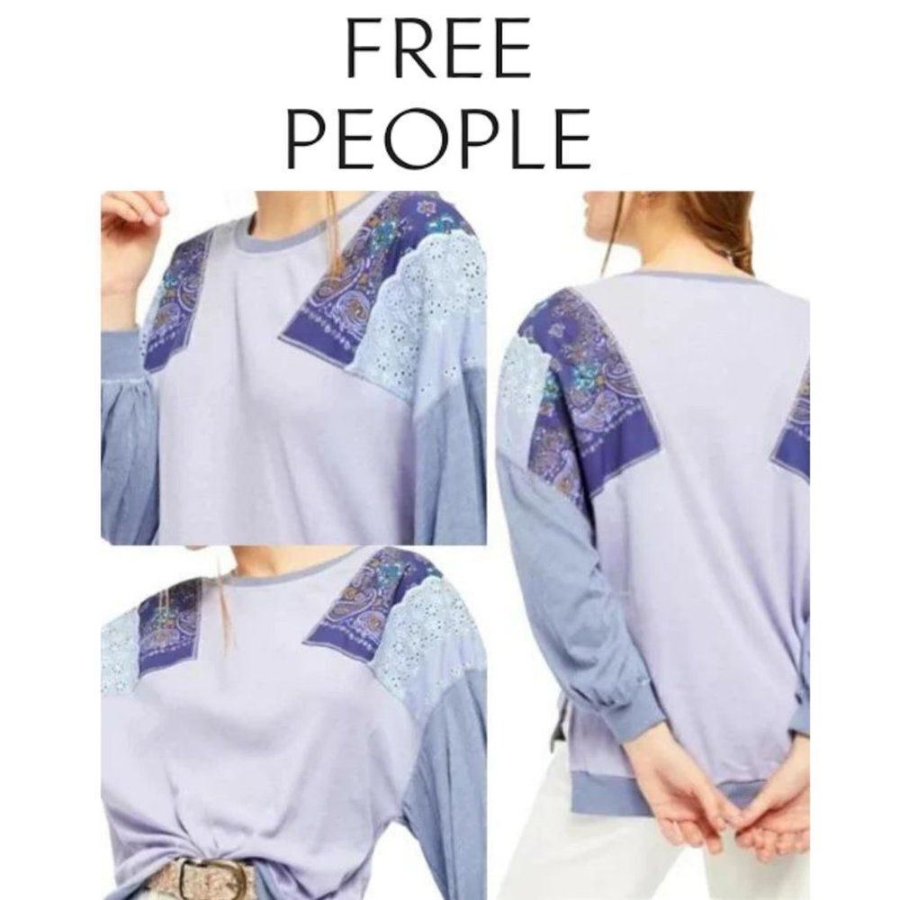 FREE PEOPLE Women's Cornflower Combo Feelin T-Shirt Size L